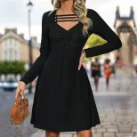 Knitted Midi Dress Long Sleeve Solid Color Ribbed Fabric Autumn Fashion for Women Wholesale Avai