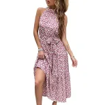 Floral Midi Dress Slim Fit Halter Neck Romantic Style Perfect for Vacation or Casual Outings Who