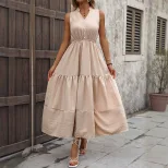 High Waist Sleeveless Maxi Dress Simple Style Solid Color Comfortable Fit Casual Wear for Summer