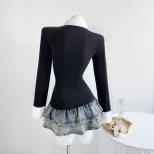 Summer Womens Fashion V Neck Long Sleeve Top Slim Fit Versatile Style Lightweight Fabric Ready t