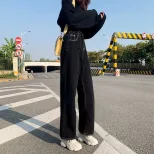 黑色直筒阔腿牛仔裤女2023新款韩版学生高腰宽松显瘦百搭遮胯长裤