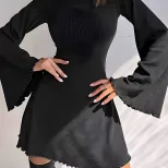 Bell Sleeve Mini Dress Sexy Tie Detail Spring Summer European and American Style Wholesale Avail