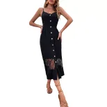 Casual Summer Dress Black Lace Panel Sleeveless Lightweight Fabric Perfect for Beach or Party Wh