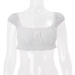 Summer Womens Crop Top Sexy Square Neck Slim Fit Versatile Flutter Sleeves Casual Wear Wholesale Available