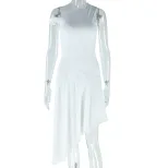 Fashion Womens Solid Color Dress Sexy Off Shoulder Asymmetrical Hem Sleeveless Ruched Design Per