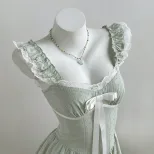 Lace Trim Bow Tie Mini Dress Womens Sleeveless Elegant Design Perfect for Parties Ready to Ship