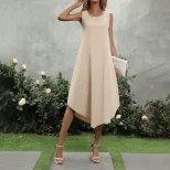 Casual Fashion Womens Dress Solid Color Round Neck Short Sleeve Ideal for Everyday Wear Wholesal