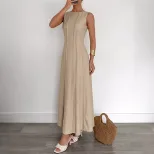 Sleeveless A Line Dress Solid Color Waist Defining Minimalist Design Summer Casual Wear Wholesal