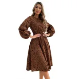 Leopard Print Floral Midi Dress Waist Defining Trendy Design Suitable for Casual Outings Wholesa