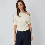 Off Shoulder T Shirt Slim Fit Short Sleeve Soft Fabric Unique Design Casual Wear for Women Whole