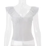 Womens Short Sleeve V Neck Ruffled T Shirt Sweet French Style Fitted Waist Summer Fashion Wholes