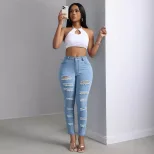 Skinny Ripped Jeans for Women Stylish Versatile Comfortable Fit Casual Wear Everyday Use Wholesa