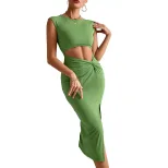 Sleeveless Knit Bodycon Dress Sexy Hollow Out Design Elegant for Parties and Events Wholesale Av