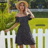 Floral Ruffle One Shoulder Dress French Country Style Pleated Design Lightweight Fabric Perfect