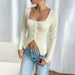 Sexy Crop Top T Shirt Long Sleeve Unique Design Spring Summer Womens Fashion for Casual Wear Who
