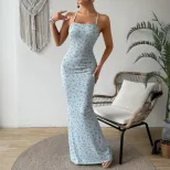 Floral Maxi Dress Sweet Design Halter Neck Backless Slim Fit Perfect for Spring Summer Beach Vac
