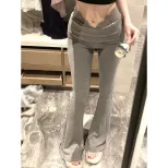 High Waisted Flared Casual Pants Lace Paneling Slim Fit Lightweight Fabric Autumn Fashion for Women Wholesale
