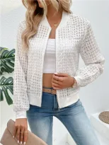 Autumn Long Sleeve Zip Decorated Cardigan Jacket Printed Design Lightweight Fabric Casual Style