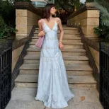 Elegant Floral Maxi Dress V Neck Sleeveless Summer Style Perfect for Vacation or Casual Outings Wholesale Availa