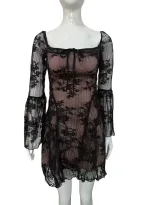 Womens Lace Flare Sleeve A Line Dress Elegant Slim Fit Stylish Design Perfect for Autumn Events