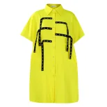 Womens Short Sleeve Fashionable Loose Fit Shirt Dress Mid Length Turn Down Collar Casual Style W