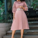 Plus Size Lace Hollow Out Pleated Dress Fashionable Elegant Sexy Perfect for Parties and Special