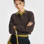Womens Solid Color Polo Neck Sweater Casual Knit Pullover Versatile Style for Autumn and Winter