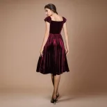 Burgundy Velvet Off Shoulder Maxi Dress Elegant Flare Skirt Evening Gown Perfect for Parties Who