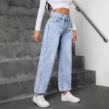 Casual Denim Pants for Women Beaded Detail Versatile Style Comfortable Fit Perfect for Everyday
