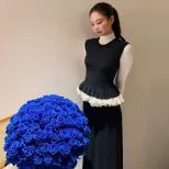 Sleeveless Ruffled Peplum Top and Long Skirt Set Elegant Design Waist Defining Fit Vintage Style