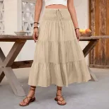 Casual Maxi Skirt Solid Color Elastic Waist Versatile Design Perfect for Vacation or Everyday We