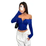Off Shoulder T Shirt Trendy Design Short Length Spring Summer Collection Womens Fashion Top Whol