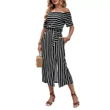 Off Shoulder Striped Summer Dress Casual Minimalist Style Comfortable Fit Perfect for Beach or O