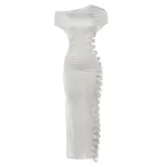 Sleeveless Bodycon Dress Fashionable Solid Color Hollow Out Design Asymmetrical Shoulder Spring