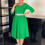 Elegant Womens African Dress Round Neck Color Block Design Fashionable Style Perfect for Parties