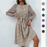 Leopard Print Long Sleeve Dress Casual Chic Round Neck Autumn Fashion Wholesale Available bulk o