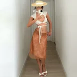 Spring Womens Sexy Hollow Out Crop Top Short Flutter Sleeves Tie Design Trendy Style Perfect for