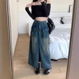 Womens High Waisted Denim Midi Skirt Stylish Elegant Trendy Perfect for Casual Outings Wholesale