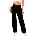 High Waisted Loose Fit Denim Trousers Casual Style Comfortable Fabric Flattering Design Perfect