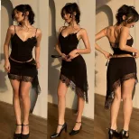 Womens Spring Set Sexy Solid Color Cami Top with Irregular Hem Skirt Stylish Casual Wear Wholesa