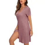 V Neck Short Sleeve Loose Fit Nightgown Comfortable Fabric Casual Style Elegant Design Perfect f
