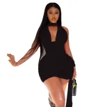 Fashionable Bodycon Mini Dress Sexy Tie Back Ruffled Neckline Slim Fit Perfect for Parties and N