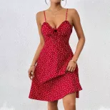 French Style Polka Dot Mini Dress Slim Fit Backless Spaghetti Straps Casual Summer Wear Wholesal