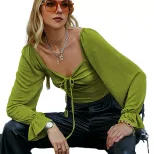 Womens Sexy Hollow Out Long Sleeve Crop Top Puff Sleeve Slim Fit Autumn Winter Style Wholesale A