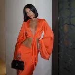 Fashionable Womens Long Sleeve V Neck Maxi Dress with Tie Detail Elegant Low Waist Design Perfec