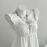 Summer Womens A Line Sleeveless Dress Ruffle Hem Lightweight Fabric Elegant Style Ready to Ship