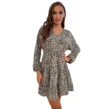 Womens Long Sleeve Leopard Print V Neck Bodycon Dress Stylish Slim Fit Trendy Design Perfect for