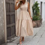 High Waist Sleeveless Maxi Dress Simple Style Solid Color Comfortable Fit Casual Wear for Summer