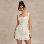 Summer Womens Dress Fashionable Sweet Elegant Design Wave Pattern Tie Neck Sleeveless Wholesale