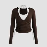 Slim Fit Color Block Long Sleeve Knit T Shirt Stylish Versatile Design Autumn Winter Collection
